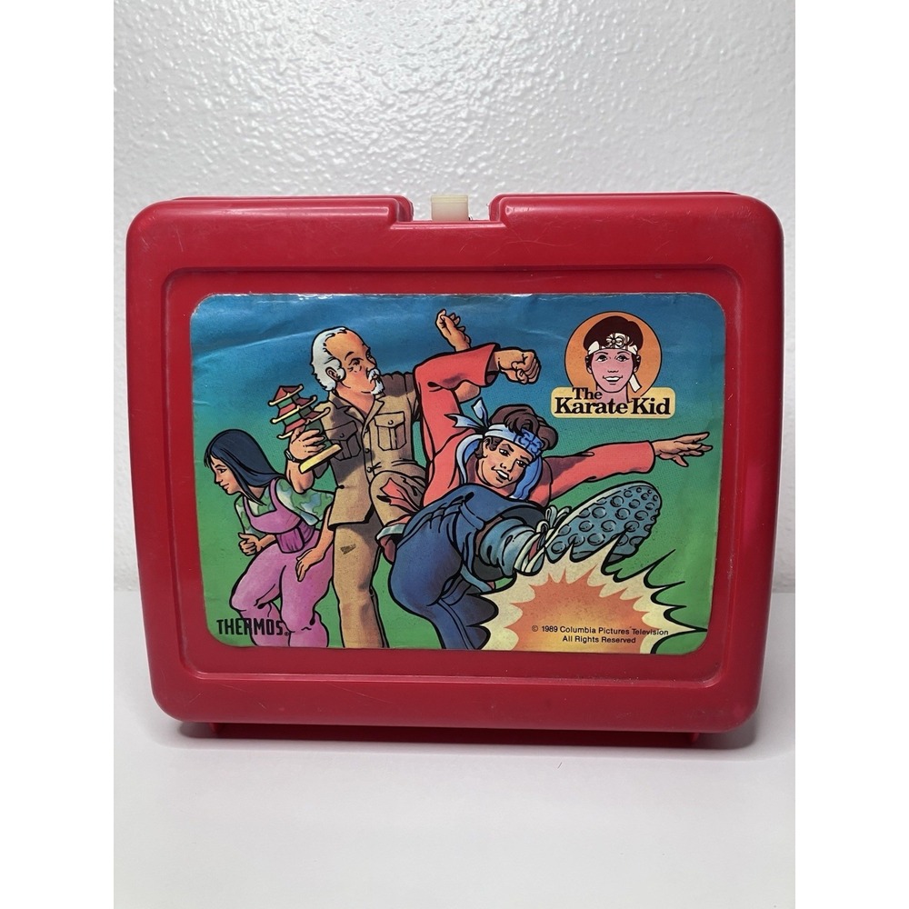 RARE Vintage The Karate Kid Lunchbox 1989 Columbia Pictures Thermos Plastic‎ Vtg